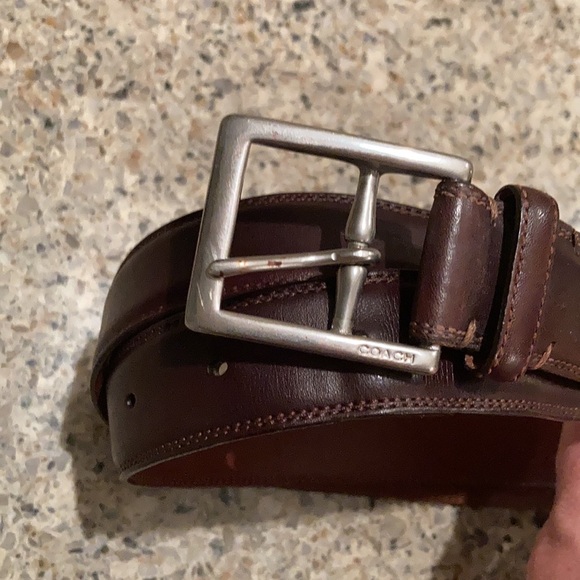 Coach 3752 Mens Dress Belt 42 Dark Brown Calfskin Leather Nickel Brass Buckle - Picture 2 of 7